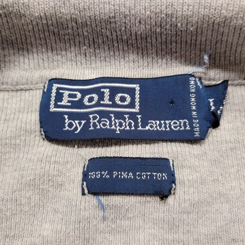 Polo Ralph Lauren Knit Polo Shirt Men Large Gray Pima Cotton Long Sleeve Vintage